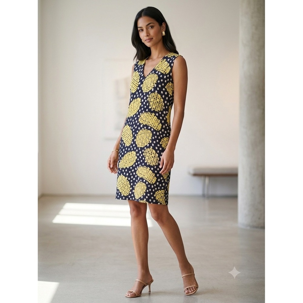 Gorman Womens Silk Shift Dress Yellow Black Polka Dot Geometric V-Neck Size 10